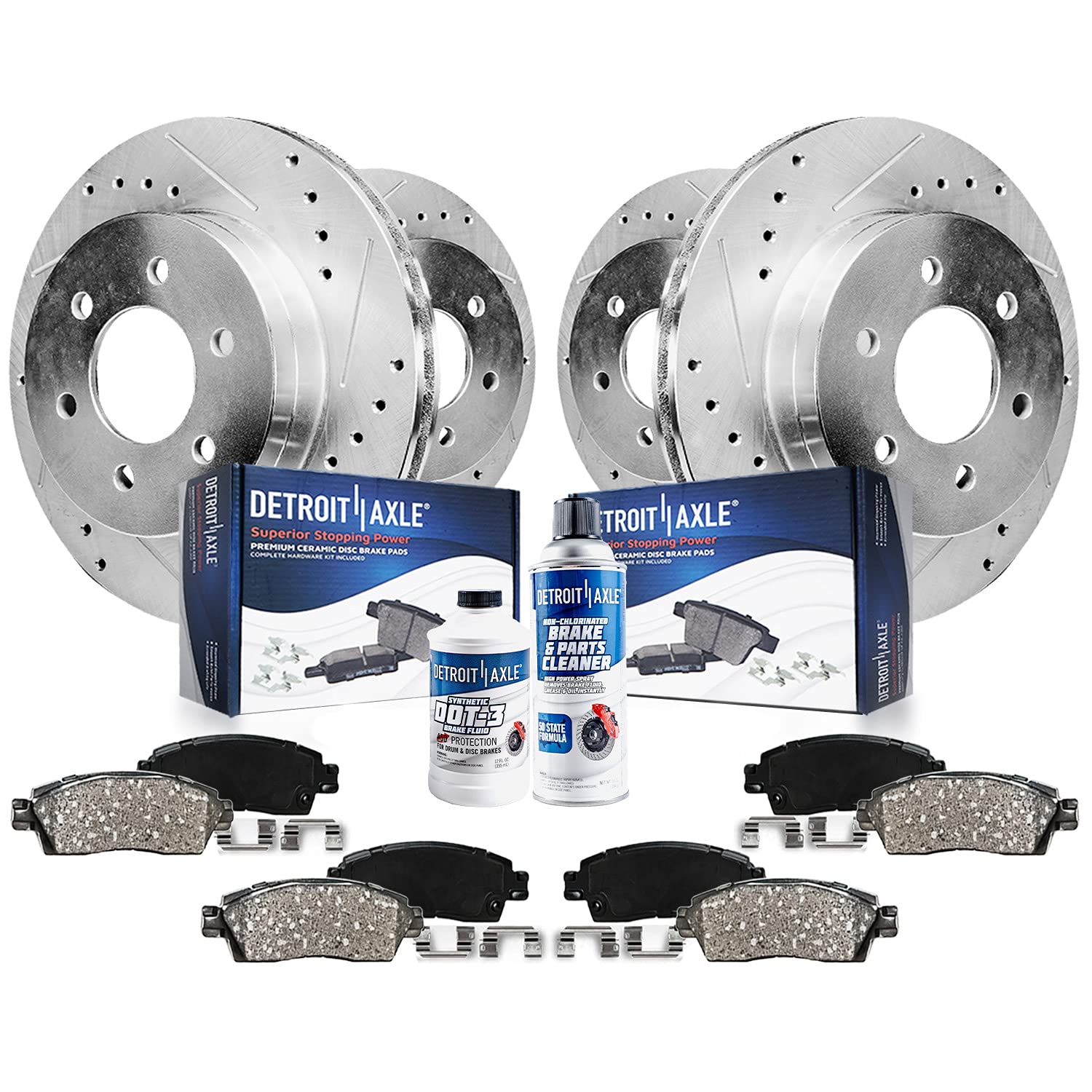 Detroit Axle - Brake Kit for Chevy GMC Silverado Avalanche Suburban Yukon XL Sierra 1500 Tahoe Drilled Slotted Brake Rotors Cera